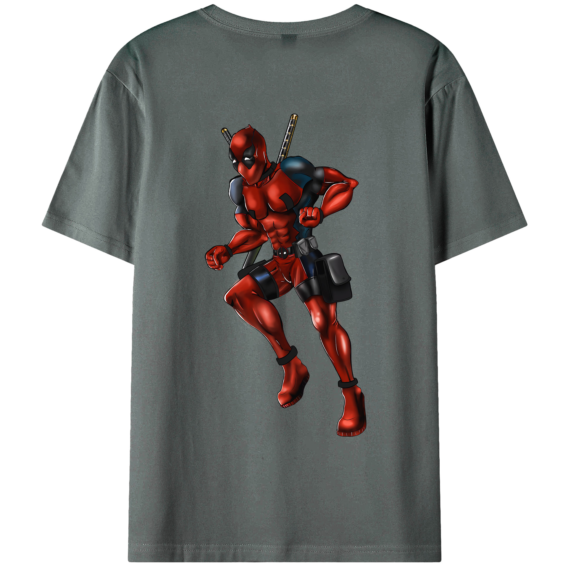 （画像用） Deadpool デッドプール 綿100％ メンズ半袖Tシャツ（バックプリント） 通気性